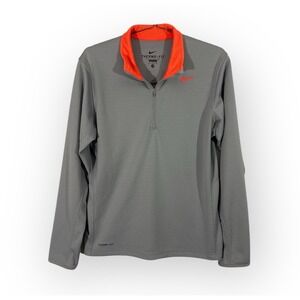 Nike Therma Fit Men's Gray Orange Long Sleeve Waffle Knit Athletic Top Size Med